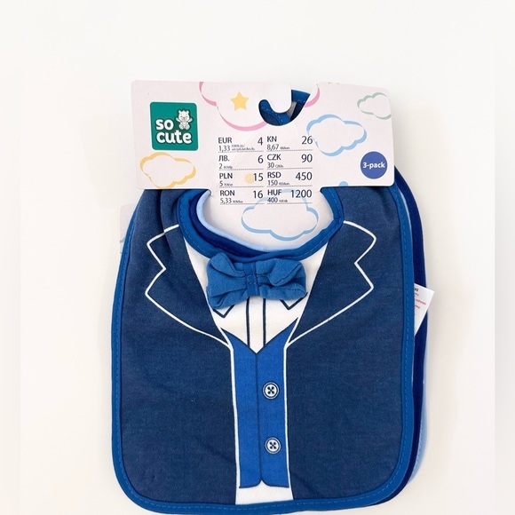 NWT 3-Pack Baby Boys Bibs Blue and White - Picture 2 of 8